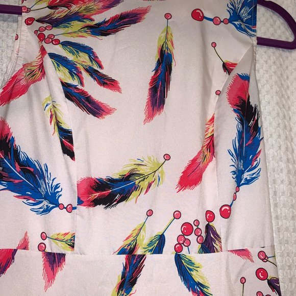 Colorful Feather Sleeveless Dress, Size Medium - Picture 4 of 13